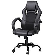 Yaheetech Adjustable High Back Gaming Racing Car Style Swivel Tilt Chair (Black)