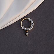 American Diamond Gold Silver Plated Pierced Round Nose Pin
