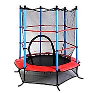 Giantex Exercise 55" Round Kids Youth Jumping Trampoline w/ Safety Pad Enclosure Combo