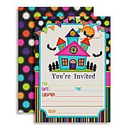 Colorful Haunted House Fill In Party Invitations