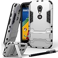 UTLK Motorola Moto G (2nd Generation) Case - White Silver Prime Series Dual Layer Premium Armor Hybrid Bumper Cover A...
