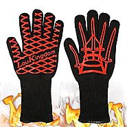 LauKingdom BBQ Grilling Cooking Gloves, Iron Throne 932 °F Extreme Heat Resistant Oven Mitts-14'' Long for Extra Fore...