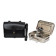 Stainless Steel Fox Hunting Sandwich Tin with Black Leather Case
