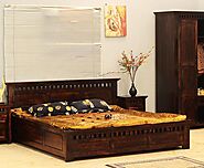 Solid Wood Kuber Bed | Handcrafted Sheesham Wood Bed Online – Saraf Furniture