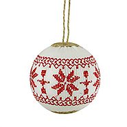 Nordic Alpine Red and White Snowflake Embroidered Christmas Tree Ornament