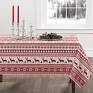 Red and White Nordic Scandinavian Style Christmas Tablecloth