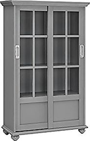 Altra Aaron Lane Bookcase with Sliding Glass Doors, Soft Gray