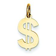14K Yellow Gold Polished Dollar Sign Charm Pendant