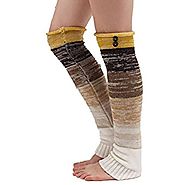 Winhurn 2016 Women Crochet Knitted Stocking Leg Warm Boot Cover Button Trim Socks