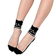Kwok Womens Ultrathin Transparent Crystal Lace Elastic Short Socks