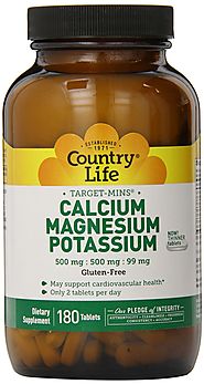 Country Life Target Mins Calcium Magnesium Potassium 500mg/500mg/99mg 180-Tablet