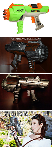 Barrel gun wood and metal steampunk cosplay prop gun spray painted "nerf" gun