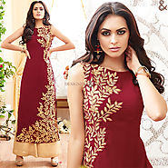 Nice Maroon Front Cut Georgette Latest Fashion Dress Design