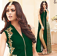 Smashing Green Sleeveless Aline Style Georgette Designer Dress