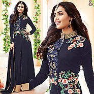 Exquisite Blue Floral Work Georgette Designer Salwar Kameez