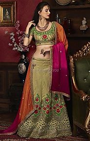 Chic Green Silk Ghagra Choli For Wedding Reception
