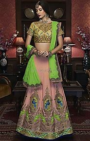 Enchanting Gold Silk Choli & Peach Ghagra For Wedding