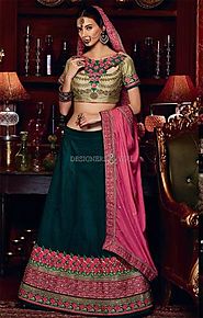 Magnetic Green Silk Wedding Chaniya Choli Pattern