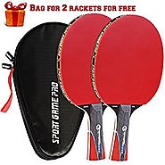 Sport Game Pro Ping Pong Paddles Set Includes Killer Spin, Bag for 2 Table Tennis Rackets with Comfort Grip 2.0 mm Sp...