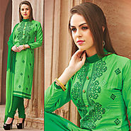 Green Color Cotton Glazz Designer Salwar Kameez