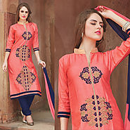 Pink Color Cotton Glazz Designer Salwar Kameez