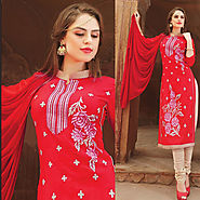 Red Color Cotton Glazz Designer Salwar Kameez