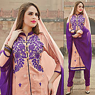 Pink & Purple Color Glazz Cotton Designer Salwar Kameez