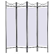 Giantex 4 Panel Room Divider Privacy Screen Home Office Fabric Metal Frame (White)