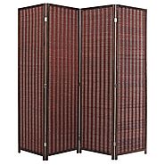 Decorative Freestanding Brown Woven Bamboo 4 Panel Hinged Privacy Screen Portable Folding Room Divider