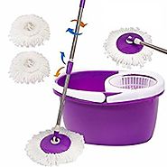 Goplus Microfiber Spining Magic Spin Mop W/bucket 2 Heads Rotating 360° Easy Floor Mop (Purple)