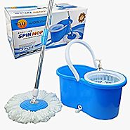 Woodsam Magic Spin Mop - Easy Press Mop Bucket Set - 360° Rotation Push & Pull - Liquid Drain Hole - Easy Wring with ...