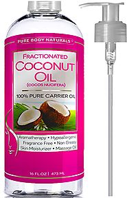 BEST SELLER Premium Fractionated Coconut Oil 16 oz - Fine Coconut Oil Carrier Oil Massage Oil by Pure Body Naturals
