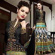 Artistic Black Embroidered Silk Long Designer Gown Online