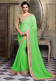 Green Color Chiffon Designer Saree
