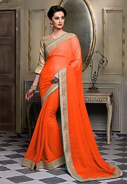 Orange Color Chiffon Designer Saree