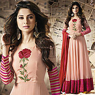 Divine Peach Embroidered Georgette And Silk Floral Anarkali Suit