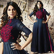 Aesthetic Blue Embroidered Silk And Georgette Long Anarkali Gown