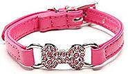 BingPet BA2016 Leather Dog Puppy Collar with Cute Bling Bone or Heart Charm 3/8 inch Width