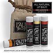All Natural Luxury Lip Balm by L'AUTRE PEAU | Acai Berry, Asian Pear, Honey & Pomegranate Flavors - Special 4 Pack Gi...