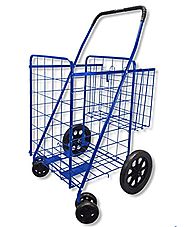 Wellmax Folding Shopping Cart with Double Basket and Swivel Wheels Blue - Best Heavy Duty Stuff