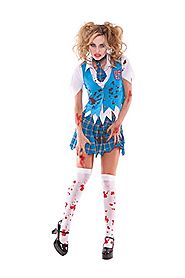 Sexy Adult School Girl Specter Halloween Roleplay Costume 4pc Set