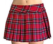Classic Red Stewart Schoolgirl Tartan Plaid Pleated Mini Skirt Stewart