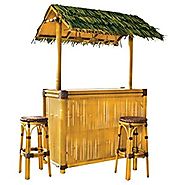 Design Toscano Thatch-Roofed Tiki Bar with 2 Stools