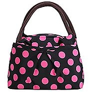 Pink Dots on Black Print Style Women Handbags Lunch Bag Tote