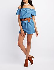 Chambray Off-The-Shoulder Romper $24.99 @ Charlotte Russe