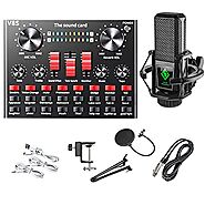 Anbayqgz V8S Sound Card with Condenser Microphone Set Live Studio Sound Card Suitable for Mobile Phone PC Home Record...