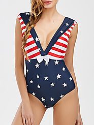 Backless Patriotic American Flag One Piece Swimwear $20.46 @ Rosegal