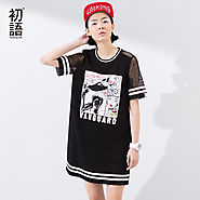 Women Dress Street-Style Print Stripe Patchwork Hollow Out Short Sleeve