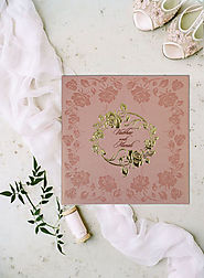 Peach Floral Themed Wedding Invitations | D-1787 | 123WeddingCards