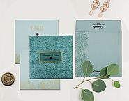 Turquoise Shimmery Floral Themed Wedding Invitation : D-1803
